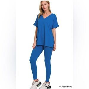 NWT ZENANA BRUSHED DTY MICROFIBER SHORT SLV V Neck LOUNGEWEAR SET